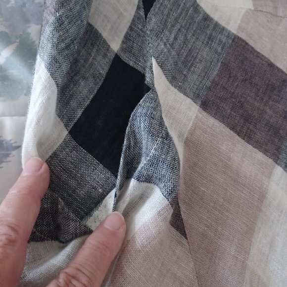 Helen’s Heart 100% Linen Plaid Tunic Top Women’s M Beige Black Gray Asymmetrical - Picture 8 of 8